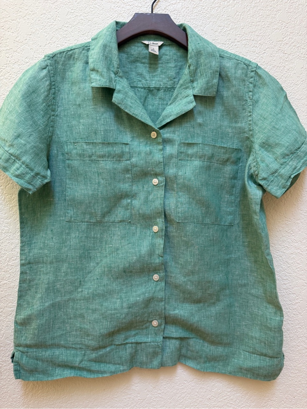 L.L.Bean 100% Linen Seafoam Camp Shirt Small